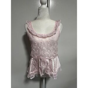 Vintage Contemporary Pink Lace Cami Top & Shorts Set‎ Sleepwear Ruffle Trim Sm